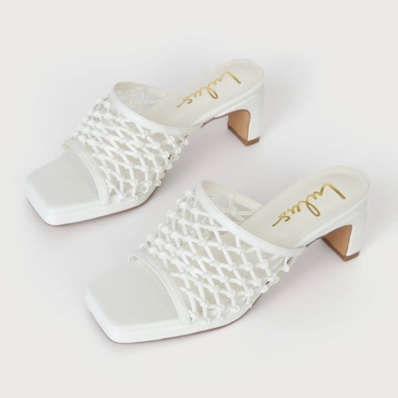 Lulus Shoes - Lulu's Rewn White Knotted High Heel Slide Sandals Size 8 BRAND NEW